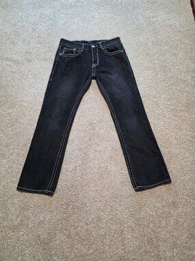 CJ Black Jeans White Stitch Straight Leg Y2K Casual Denim Men’s Size 32X31